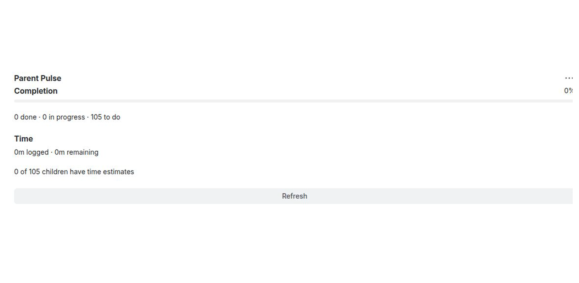 Parent Pulse including 105 visible children in one Jira rollup